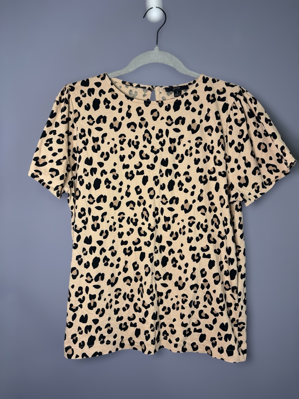J. Crew Tan Black Leopard Print Puff Short Sleeve Top Small